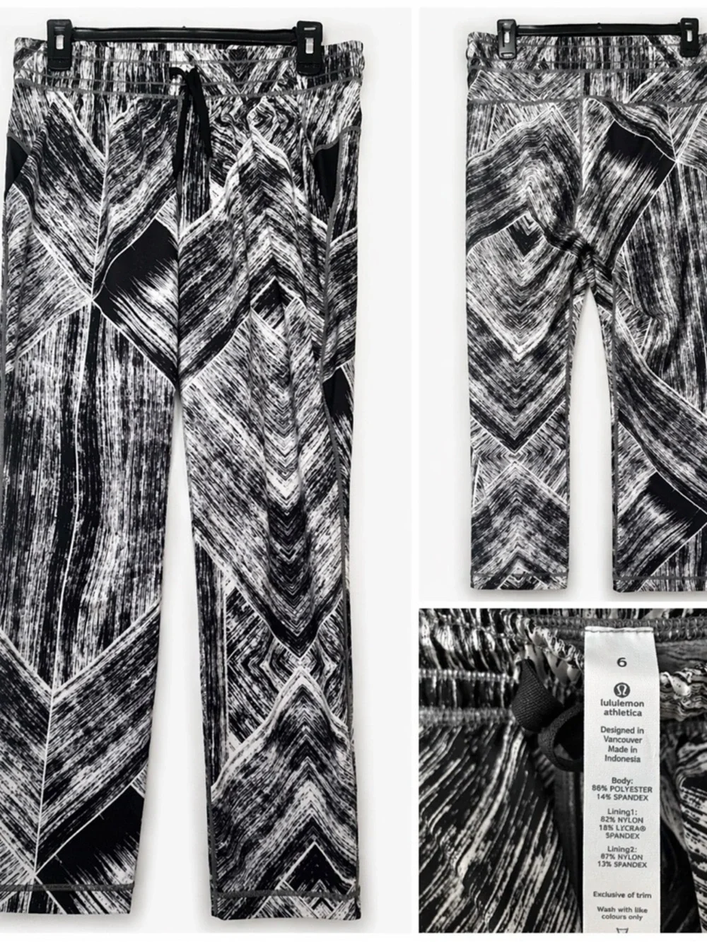 RARE Lululemon Namaskar Pant II Size 6 Black White Print Yoga Jogger Athleisure